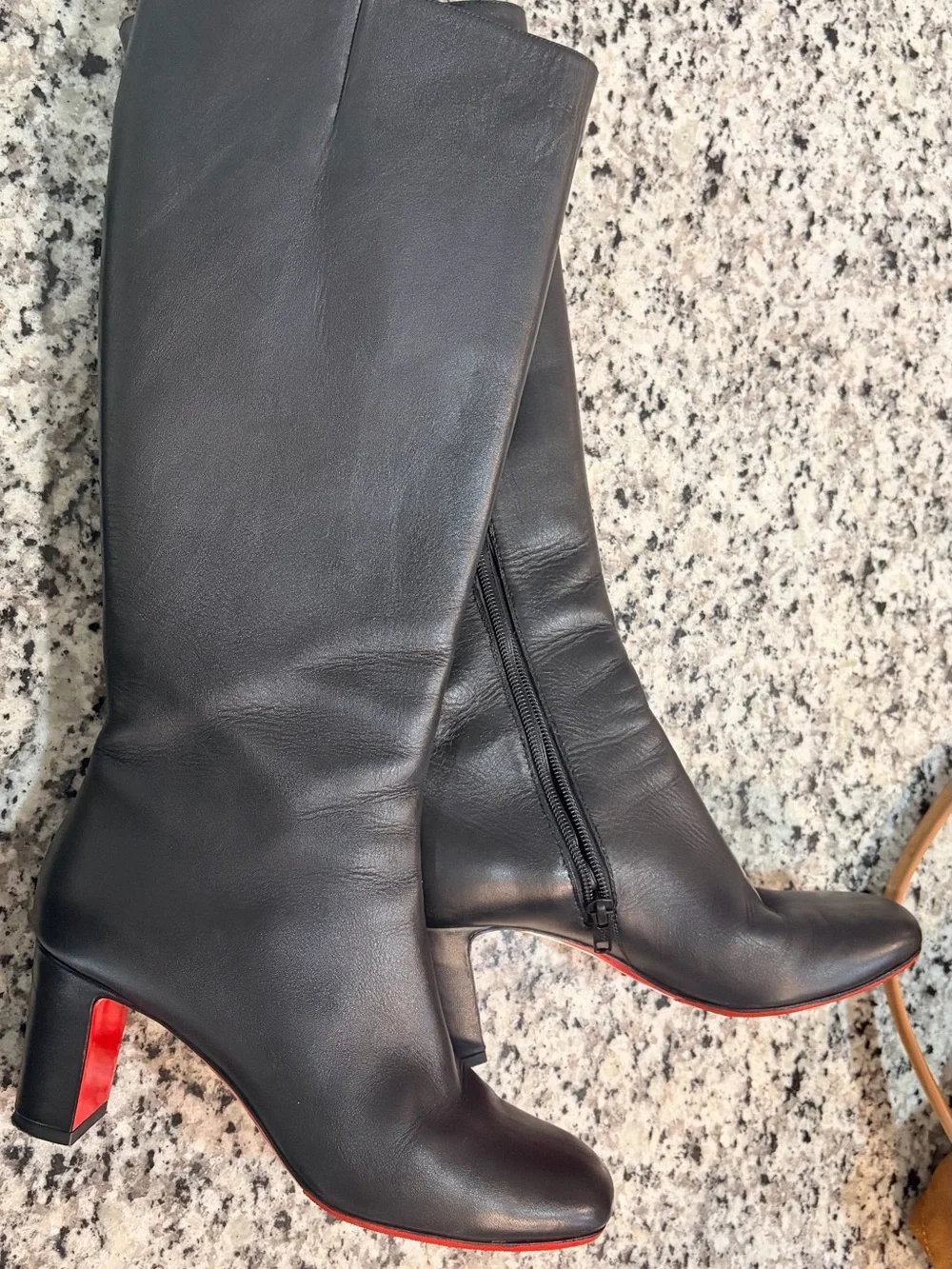 🤩❤️✨Christian Louboutin Red Bottoms Black Over-the-Knee Leather Boots